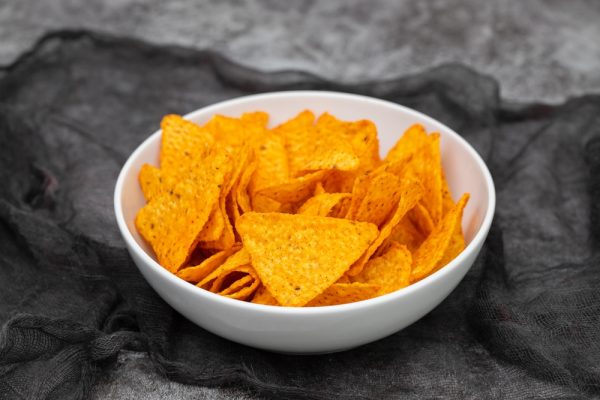 a bowl of corn chips