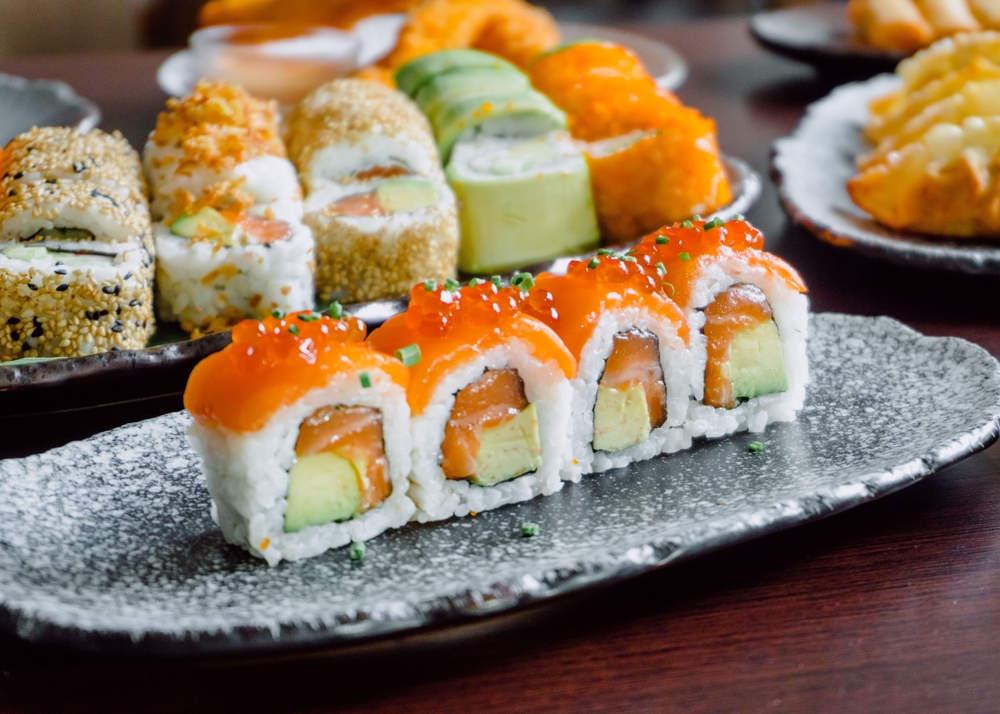 a variety of sushi rolls