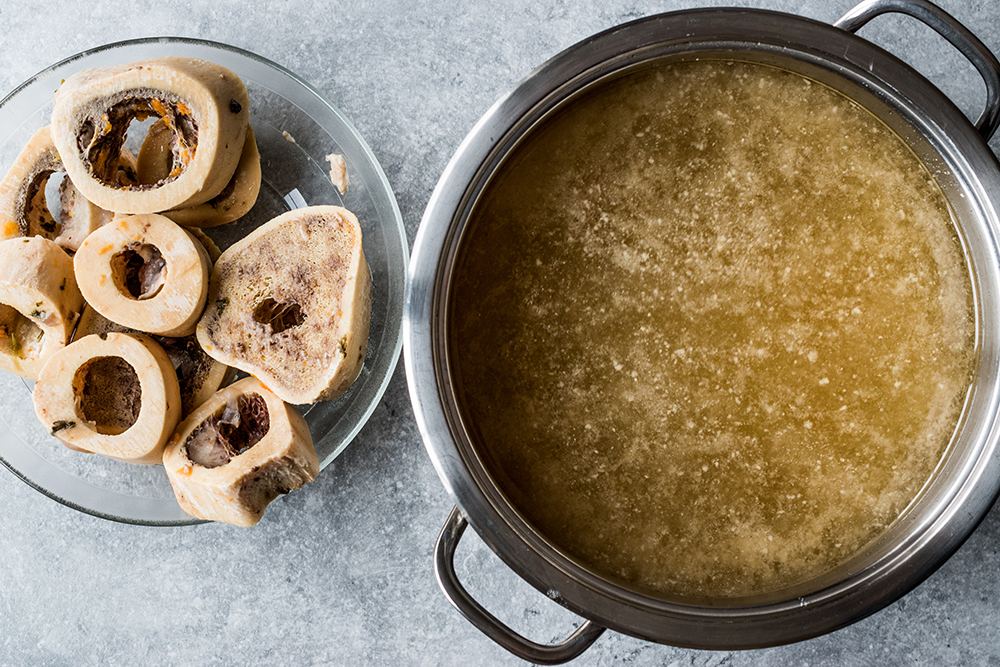 Bone Broth in Metal Pan