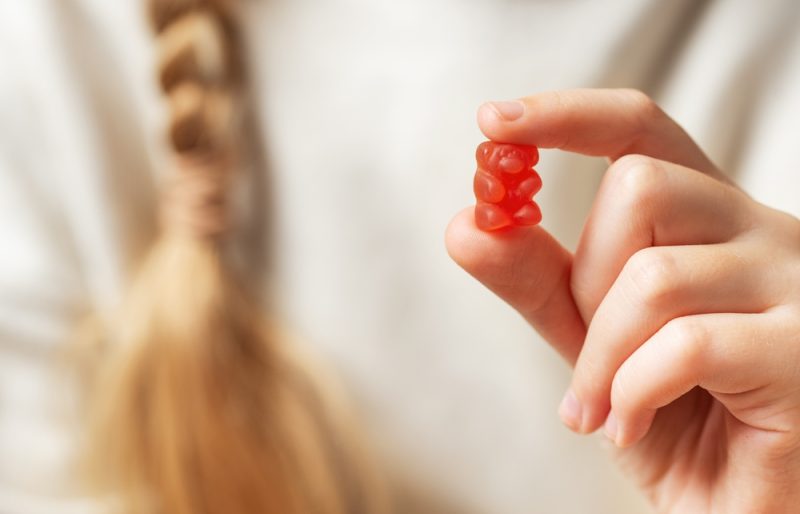 Chewable gummy bear close up