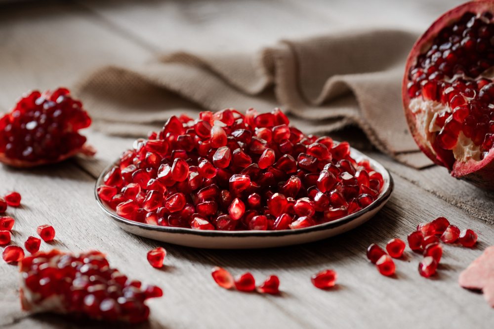 pomegranate seeds on a plate