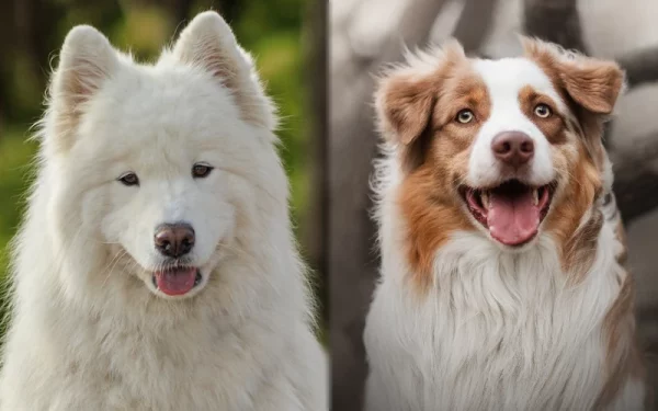 Parent breeds of the Samoyed Australian Shepherd Mix - Featured Image